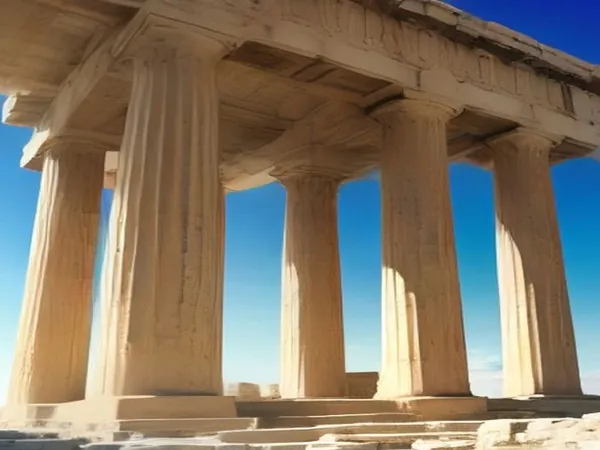 Marble columns of the Parthenon on the Acropolis under a clear blue sky