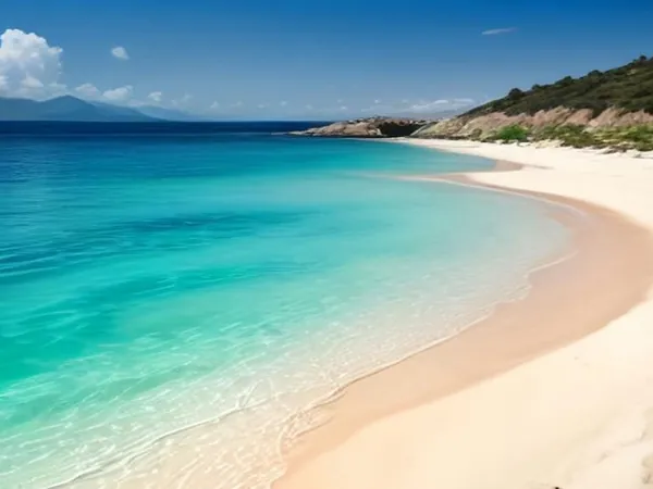 Pink-tinged sand and shallow turquoise water
