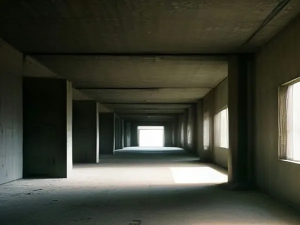 A Cold War concrete bunker corridor with a steel blast door