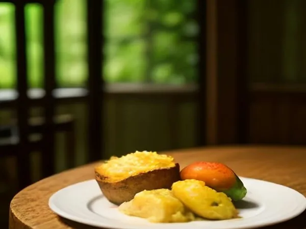 A plate of Puerto Rican food on a wooden table