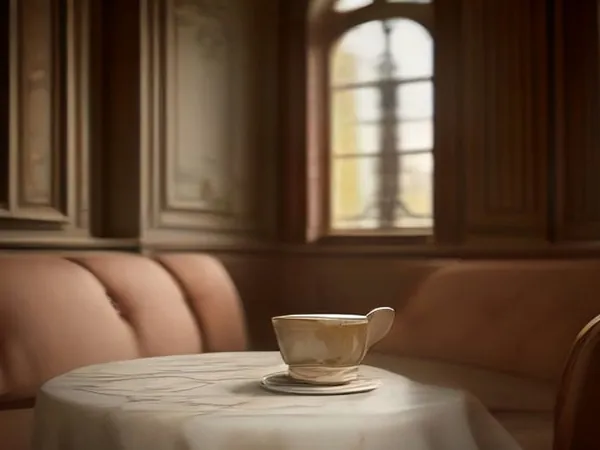 A coffee cup on a table in a traditional coffeehouse